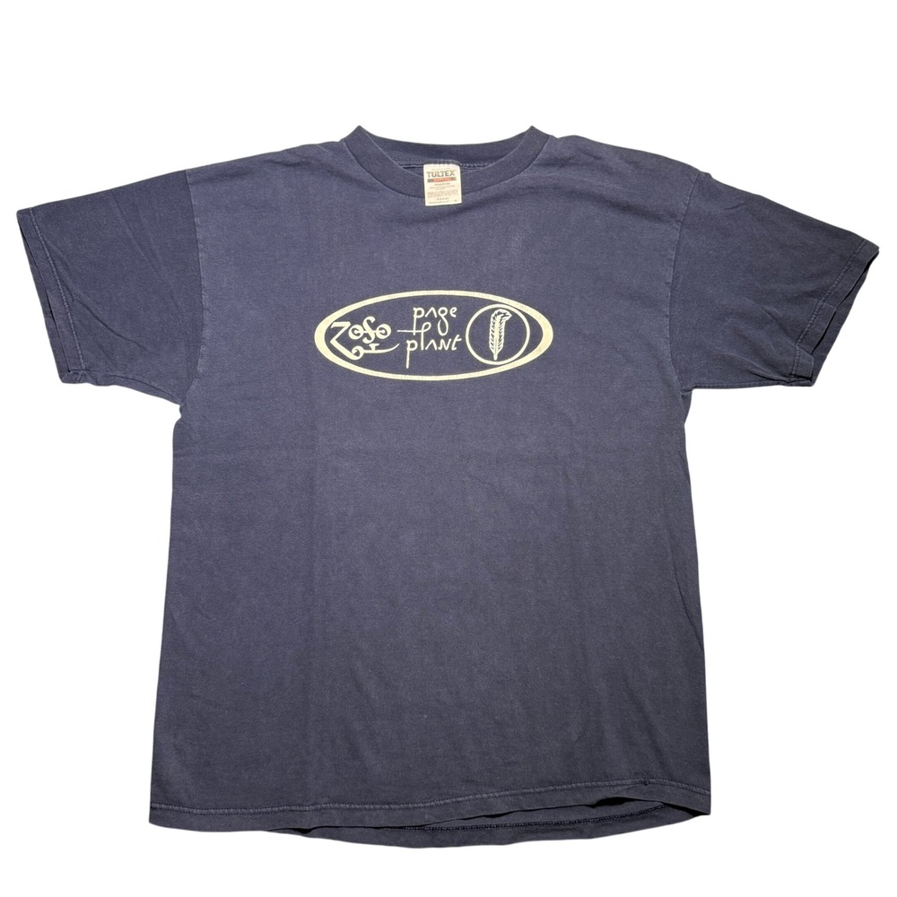 Vintage Page and Plant Zoso Rock Band T-Shirt Navy Blue Tultex XL 90s No Quarter